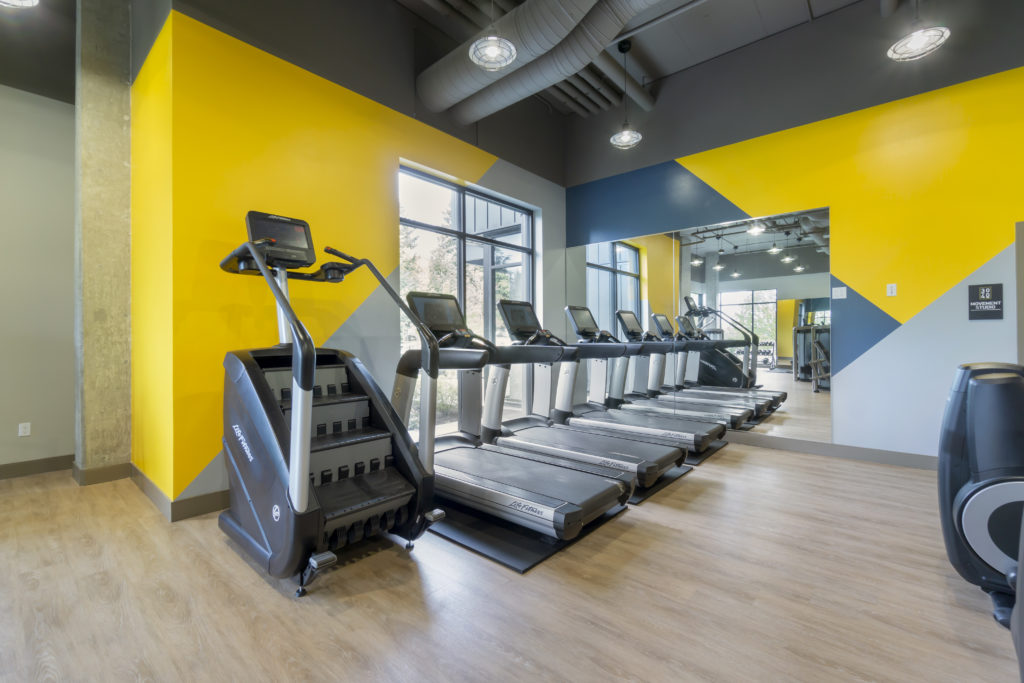 fitness center with treadmills