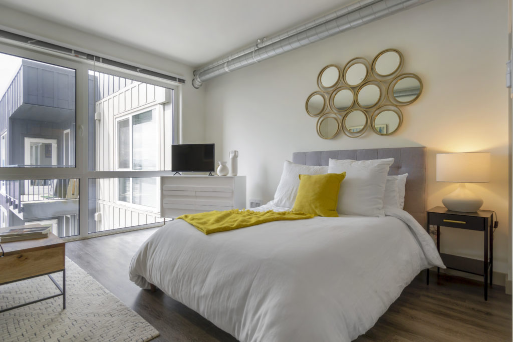 Bedroom with large windows