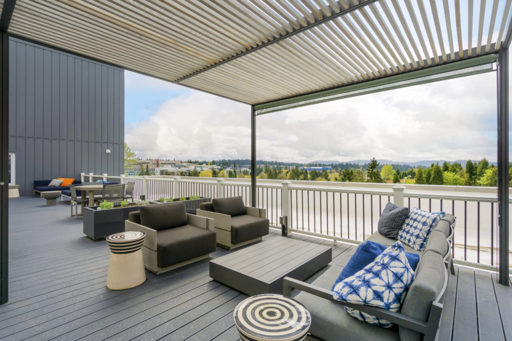 rooftop lounge with sofas and chairs